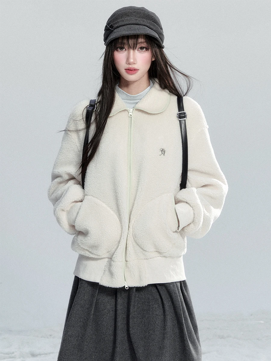 

Fragile Heart Japanese Sle Thiened Lamb Fur Coat Doll Collar ort Outerwear for Women Winter Warm Polyester Fiber