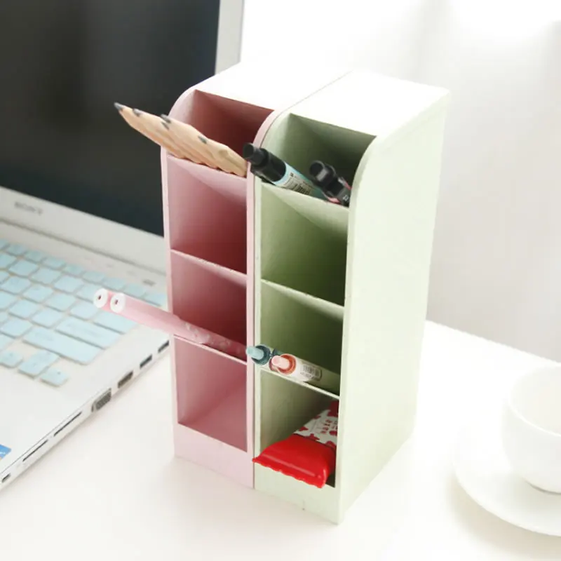 Creative Multi-function 4 Grid Desktop Pen Holder Storage Case Environmental wheat straw Color Pencil Organizer Office School