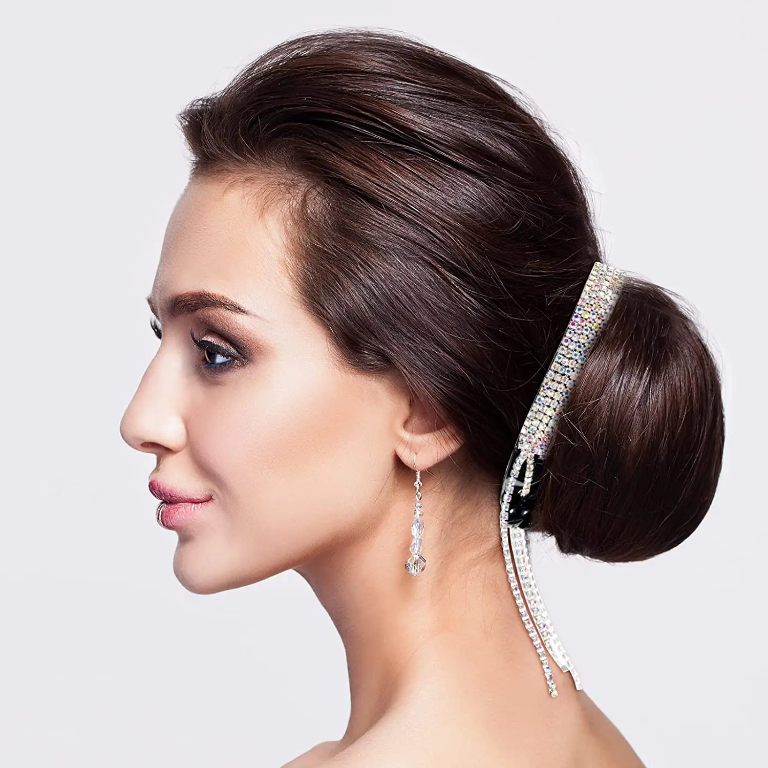 Pinzas para el pelo con diamantes de imitación para mujer, borla de cristal, horquilla de cola de caballo, accesorios elegantes para el cabello para