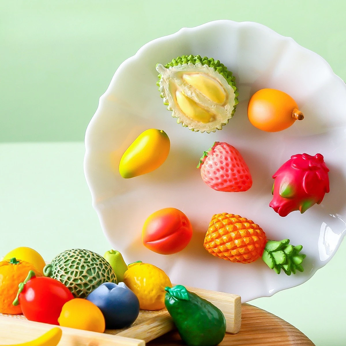 Miniature Fruit Figurines Assorted Set Watermelon Strawberry Pineapple Mango Durian Dragon Fruit DIY Fairy Garden Decor