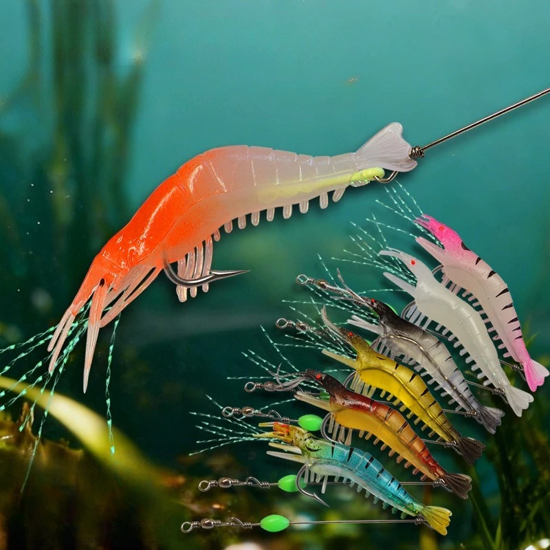 1-Piece/7-Piece Shrimp-Shaped Lures Glow-in-the-Dark Fishing