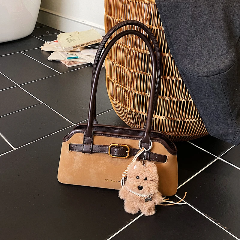 

Ssolid Color Pu Large Capacity Tote Bags Versatile Retro Casual Underarm Sweet Shoulder Bags Sewing Thread Women's Bags