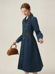 FSLE Retro Style Hong Kong Style Denim Dress For Women's Spring 2024 New Mid Length Blue Women Denim Dress 24FS11337