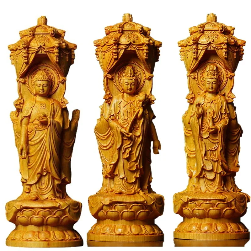 Cypress Three sided Buddha statue Tathagata, Guanyin statue Chinese Buddha statues Home, Room, Office, Feng Shui Decoration
