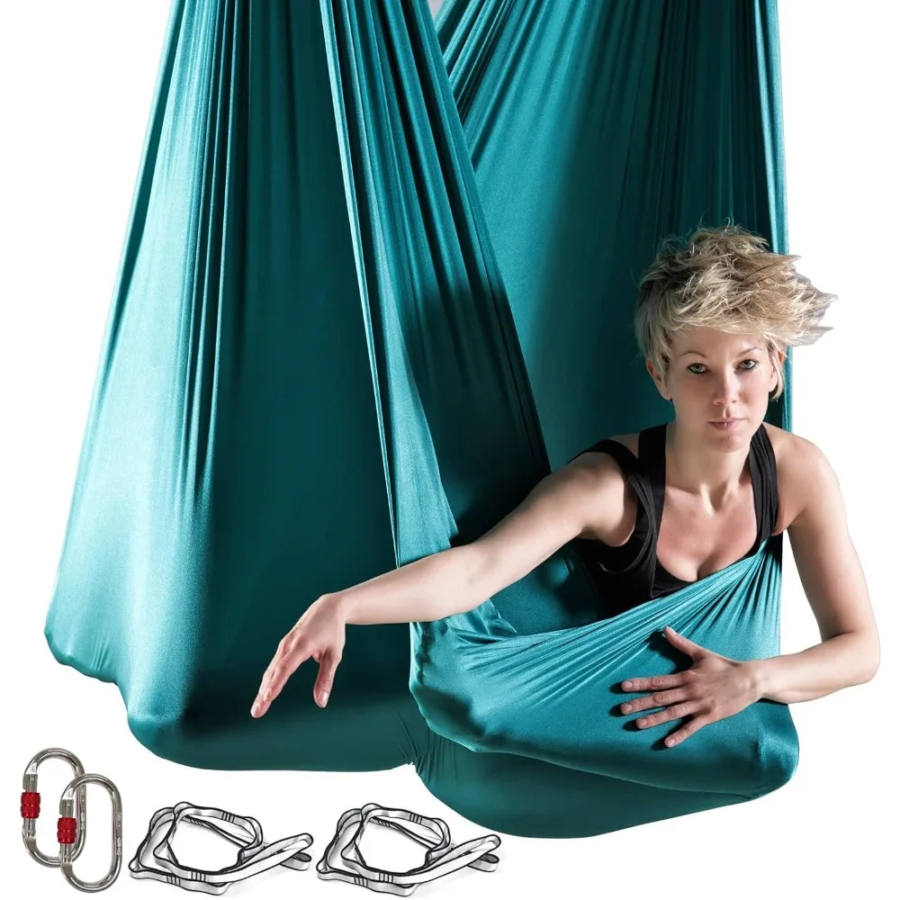 

5.5 Yards Aerial Silks Aerial Yoga Hammock Kit Yoga Swing Set Anti-Gravity Flying, Low Non Stretch Nylon Fabric Hardware