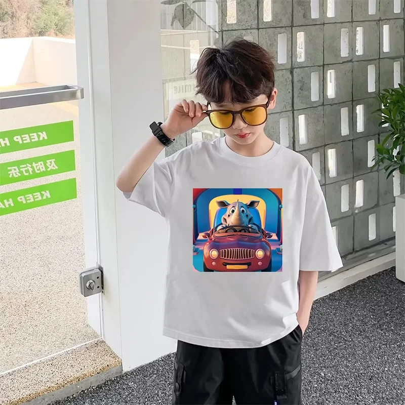 Boys Casual Crew Neck Short-sleeved T-shirt New Children_s Clothing Animal cotton Summer Graphic Sports