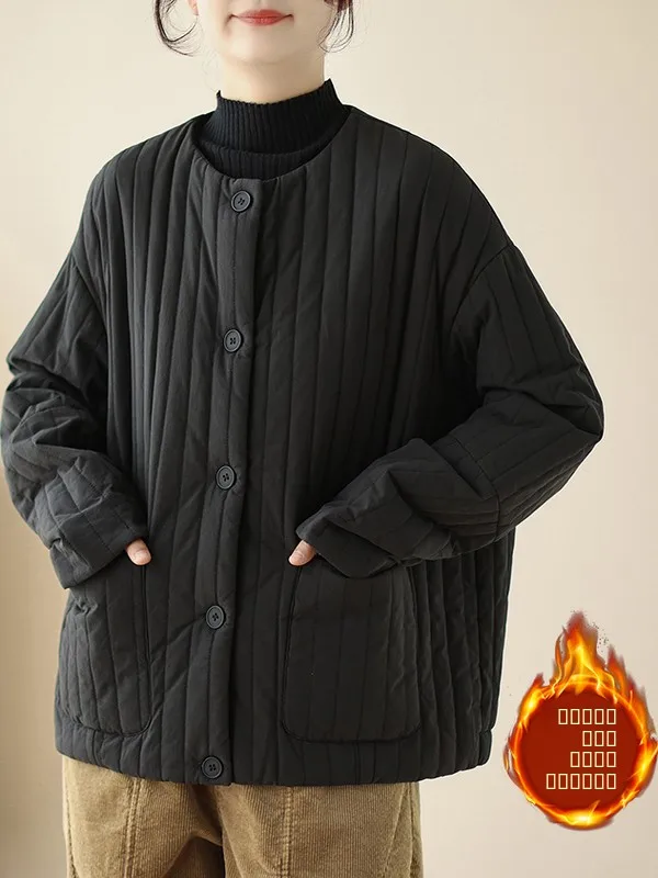 

Retro round Ne Thiened Winter Cotton Jaet Loose Fit Korean Sle plus Size Slimming Outerwear Fem Clothing