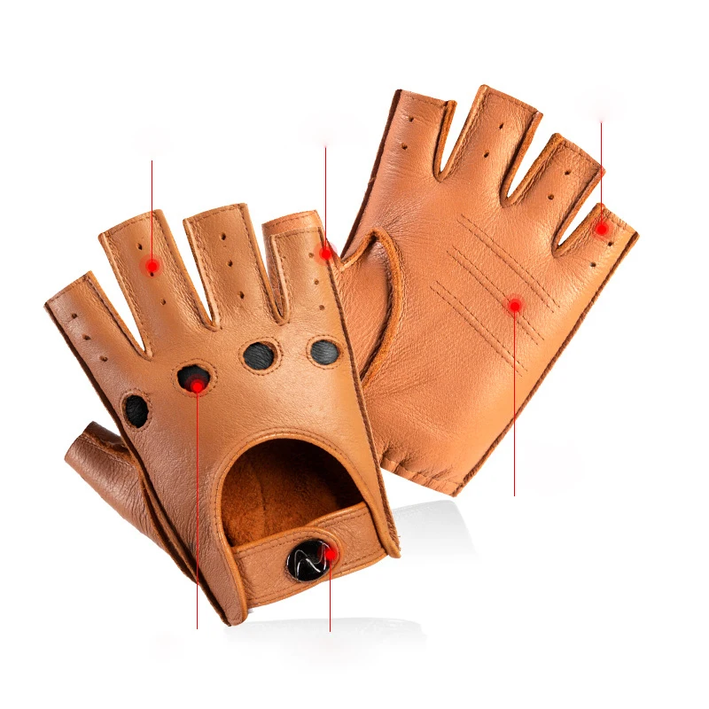 Men's Real Leather Semi-Finger Gloves for Spring Autumn Driving And Fitness Breathable Sheepskin Half Finger Gloves YSM0013