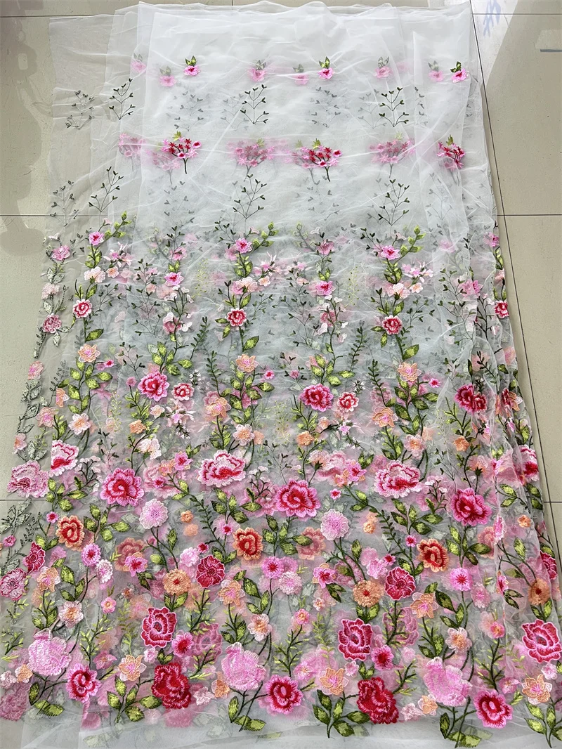 New Product Rose Mesh Embroidered Fabric Autumn Plant Evening Dress Lace Fabric Clothing DIY Dress Fabric Lace