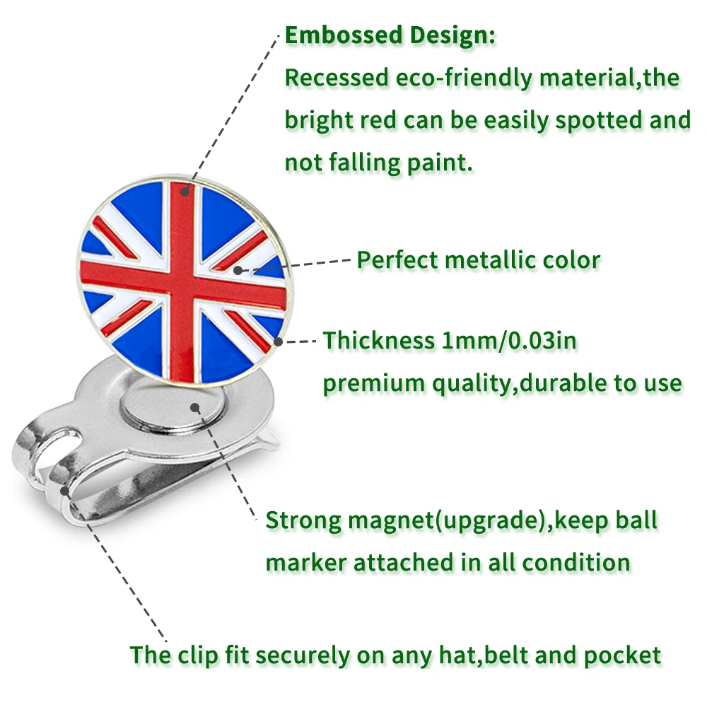 Caiton 4Pcs Golf Hat Clips Magnetic Ball Markers, US UK Canada Flag Cap Clip Accessory Gift for Men Women Golfers Putting Green view 4