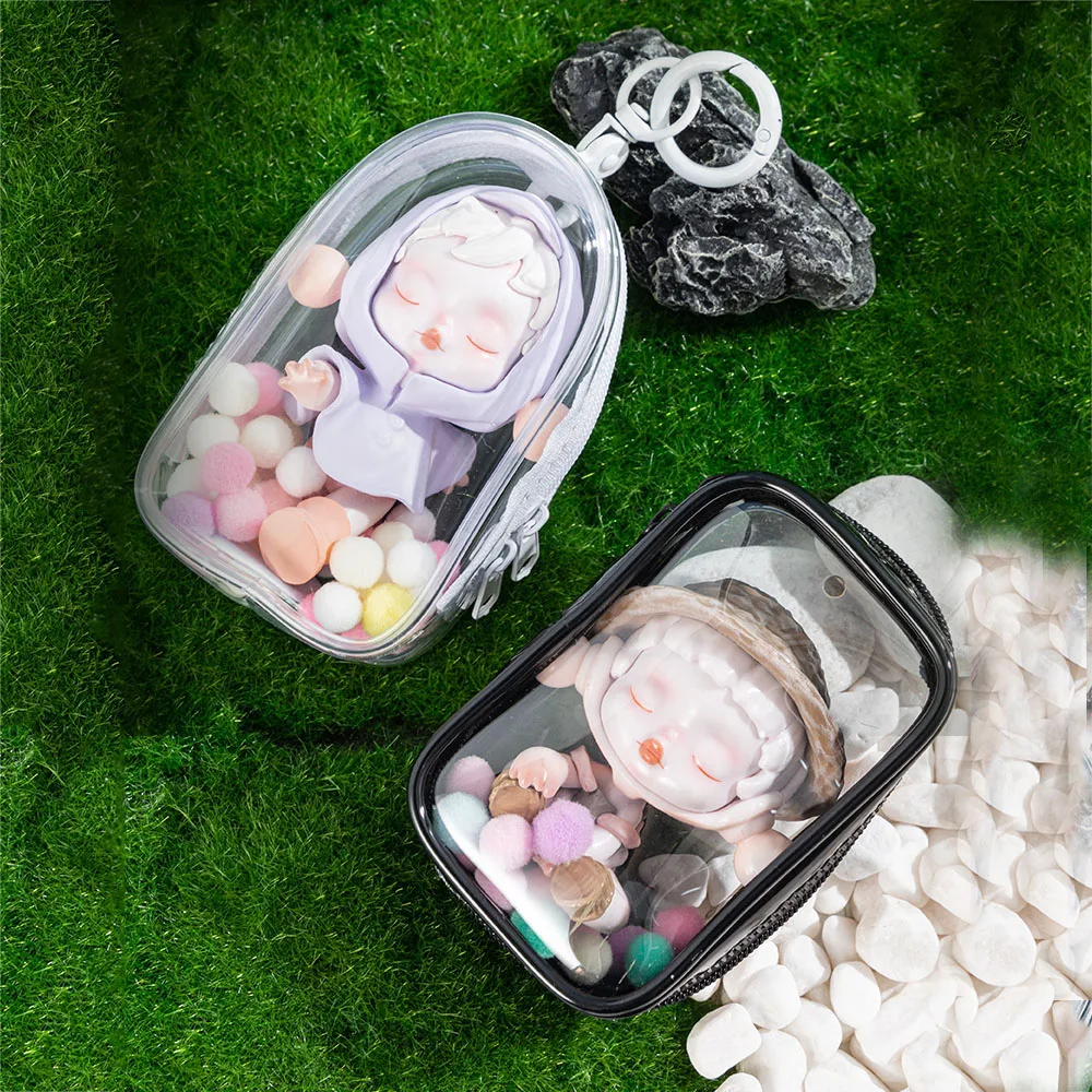 Thick Transparent Mystery Box Storage Pouch Organizer Boxes With Keychain Clear Mini Doll Bags Classic Dustproof Wallet Pendant