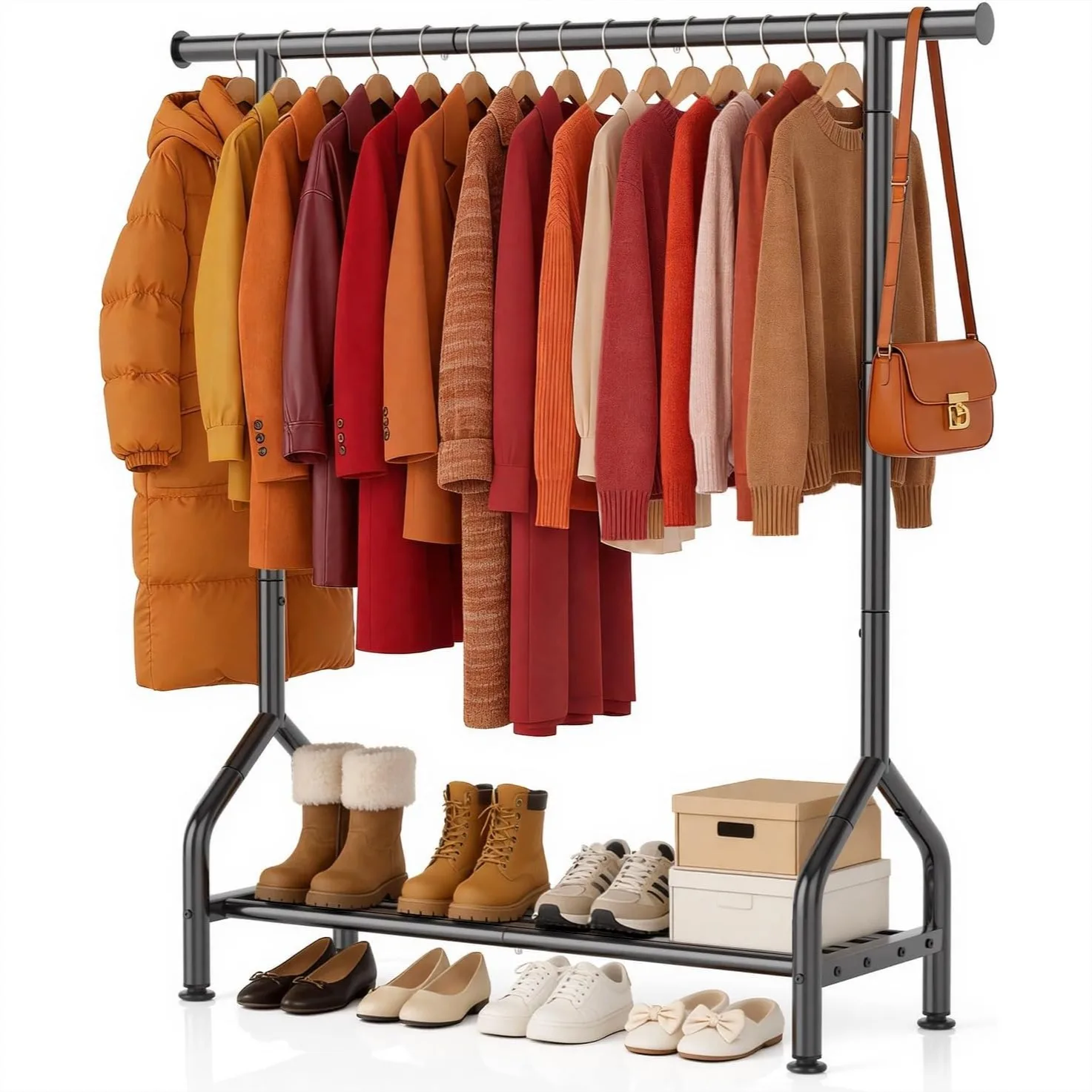 

Sturdy Clothes Rack with Shelf, Heavy Duty Metal Garment Rack with Leveling Feet for Hanging Clothes, Freestanding Coat Rack for