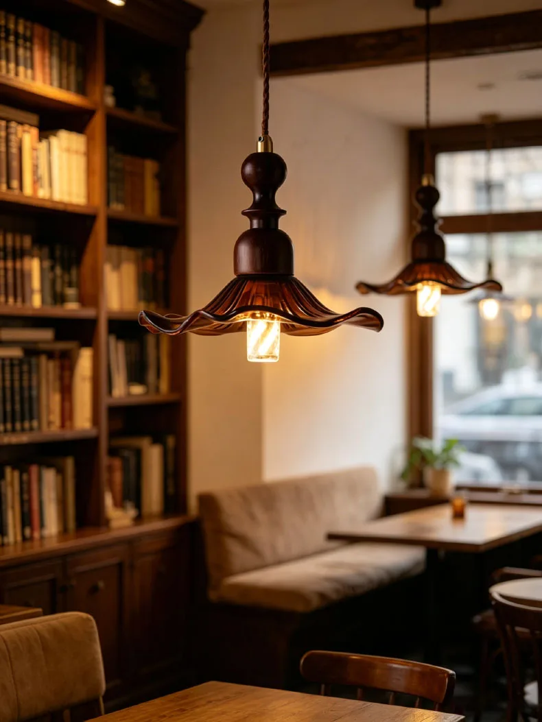 Glass Pendant Lamp Brown Wood