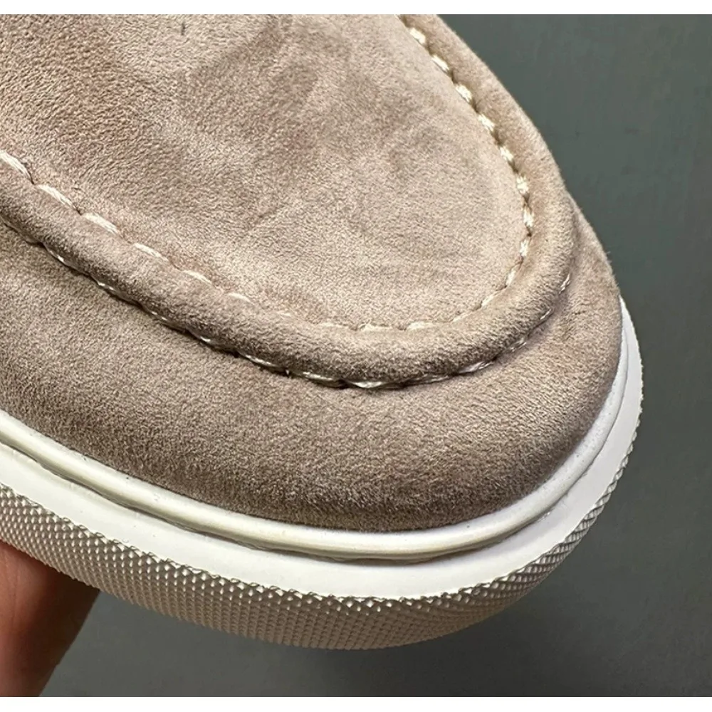 Men's Suede Platform Penny Loafers, Slip On Casual Shoes, Thick Sole Flat Loafers for Street Daily Driving Outdoor Wear
