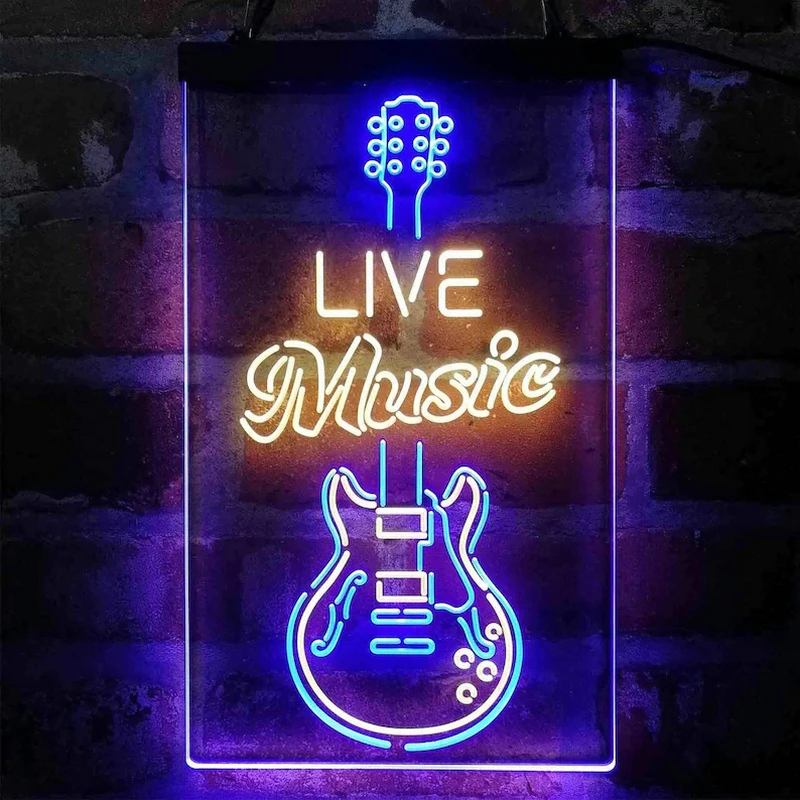 

Custom Neon Sign Live Music Electric Guitar Lounge Dual Color LED Light Sign Bar Pub Club Party Hanging Light Room Decor Gift