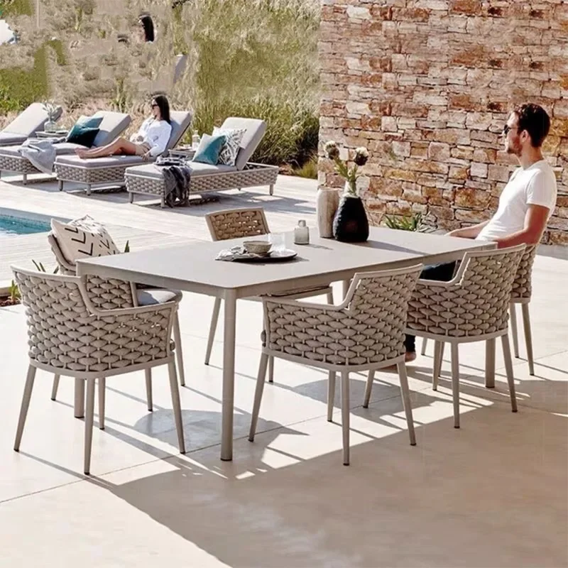 

Nordic outdoor tables and chairs leisure rattan chair combination open-air garden courtyard balcony rope weaving waterproof suns