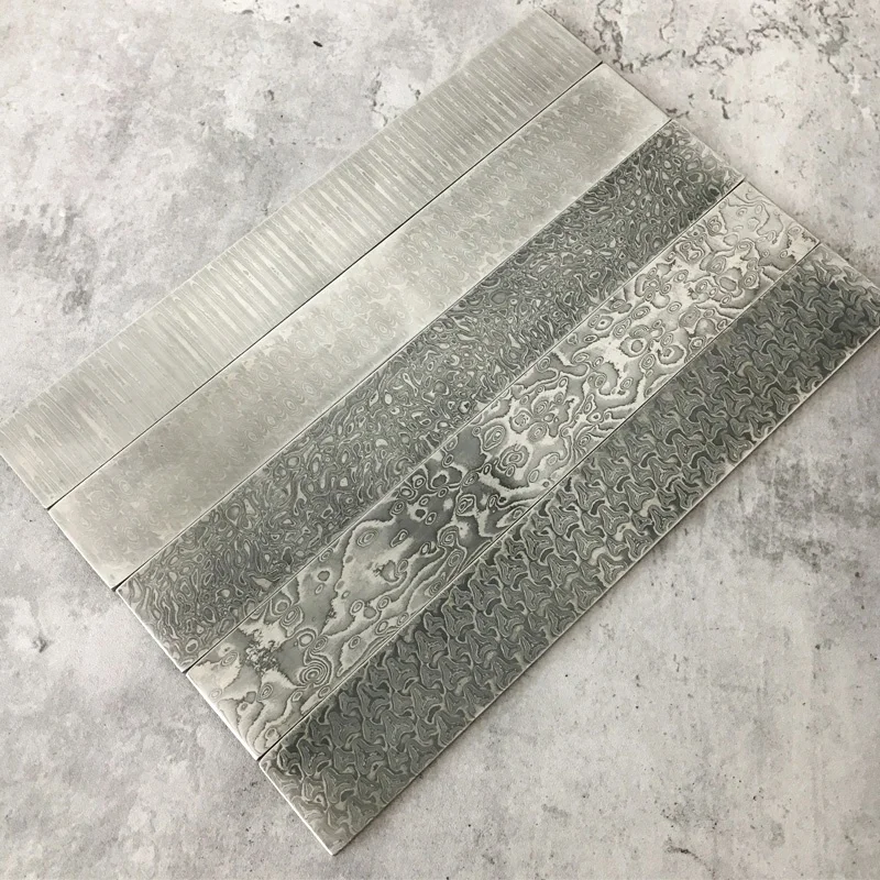 220x30x3mm Quenched Damascus Steel Plate - Thousand Feather Pattern Billets for Outdoor Camping Fixed Blade Knife Blanks
