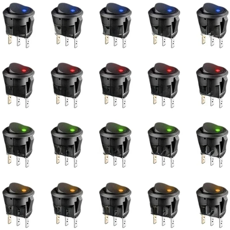 20 teile/los Ein-Aus-Steuerung 4 Farben Druckschalter 3 Pin 12 V 20A Ampere Auto Lkw Rocker Runde Toggle LED Schalter