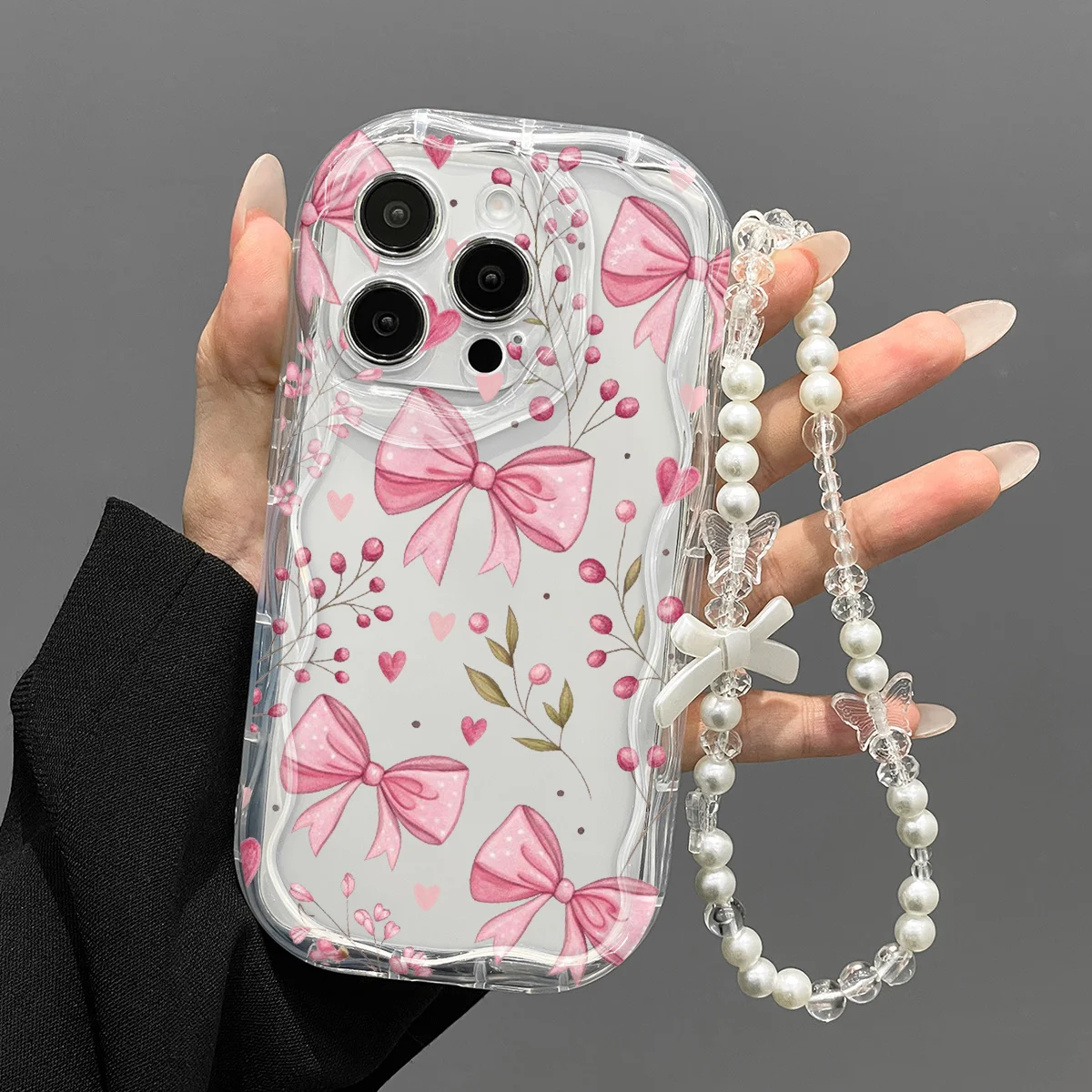 Pink Bow Flower 3D Ripple Texture Lanyard Case For Samsung Galaxy S26 Ultra S25 S24 S23 A57 A56 A16 A06 A17 A15 A07 A37 5G Cover