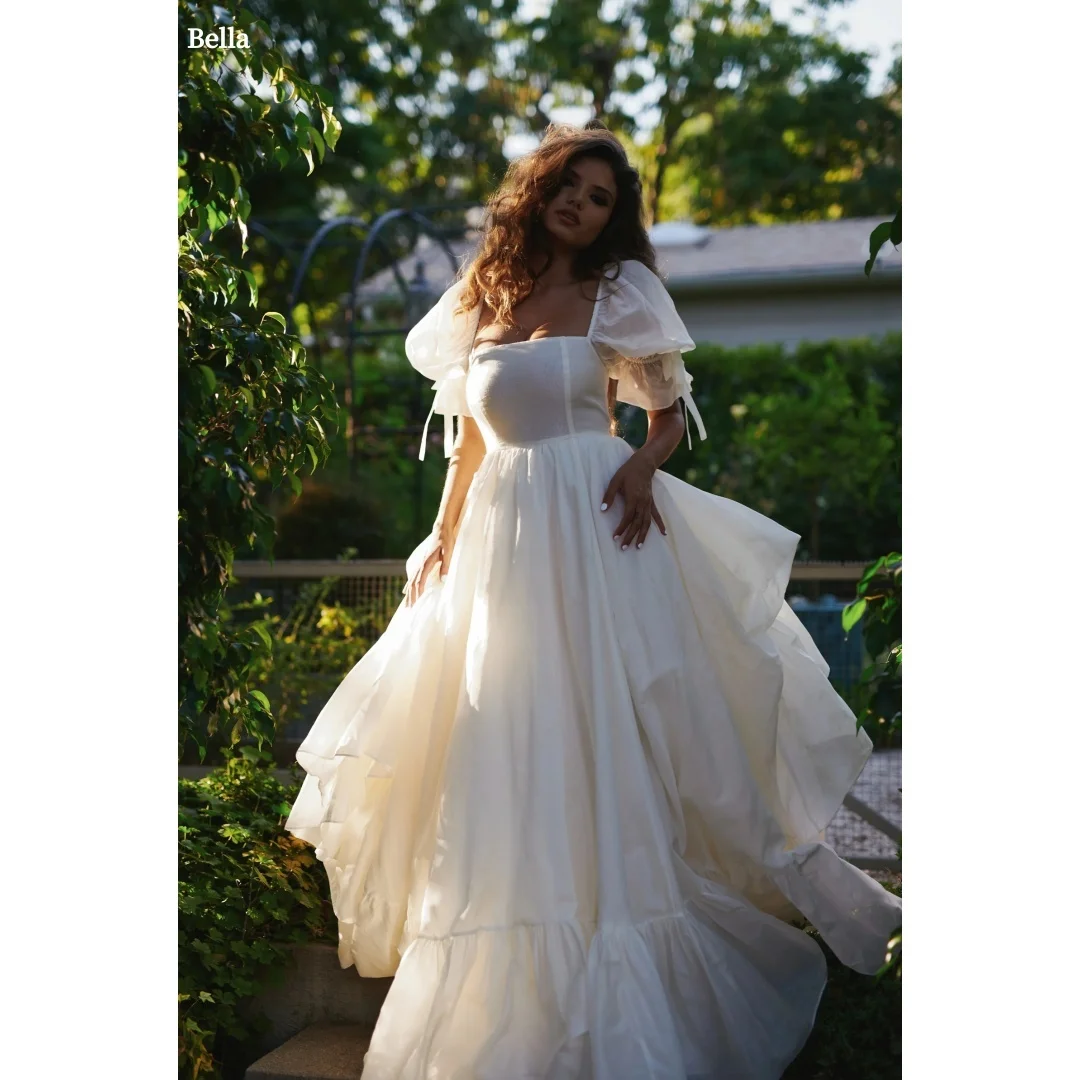 

Bella Индивидуальные белые платья с квадратным воротником и бантом, короткая юбка, вечерние платья длиной до пола, платье для выпускного вечера из сетчатой ткани 2025