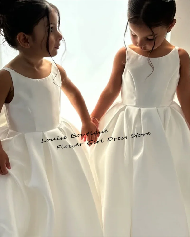 Louise Satin Cute Ivory Baby Flower Dresses Bow Back Birthday Party Gifts Wedding Dresses For Kids ropa de niña 2025 Customized