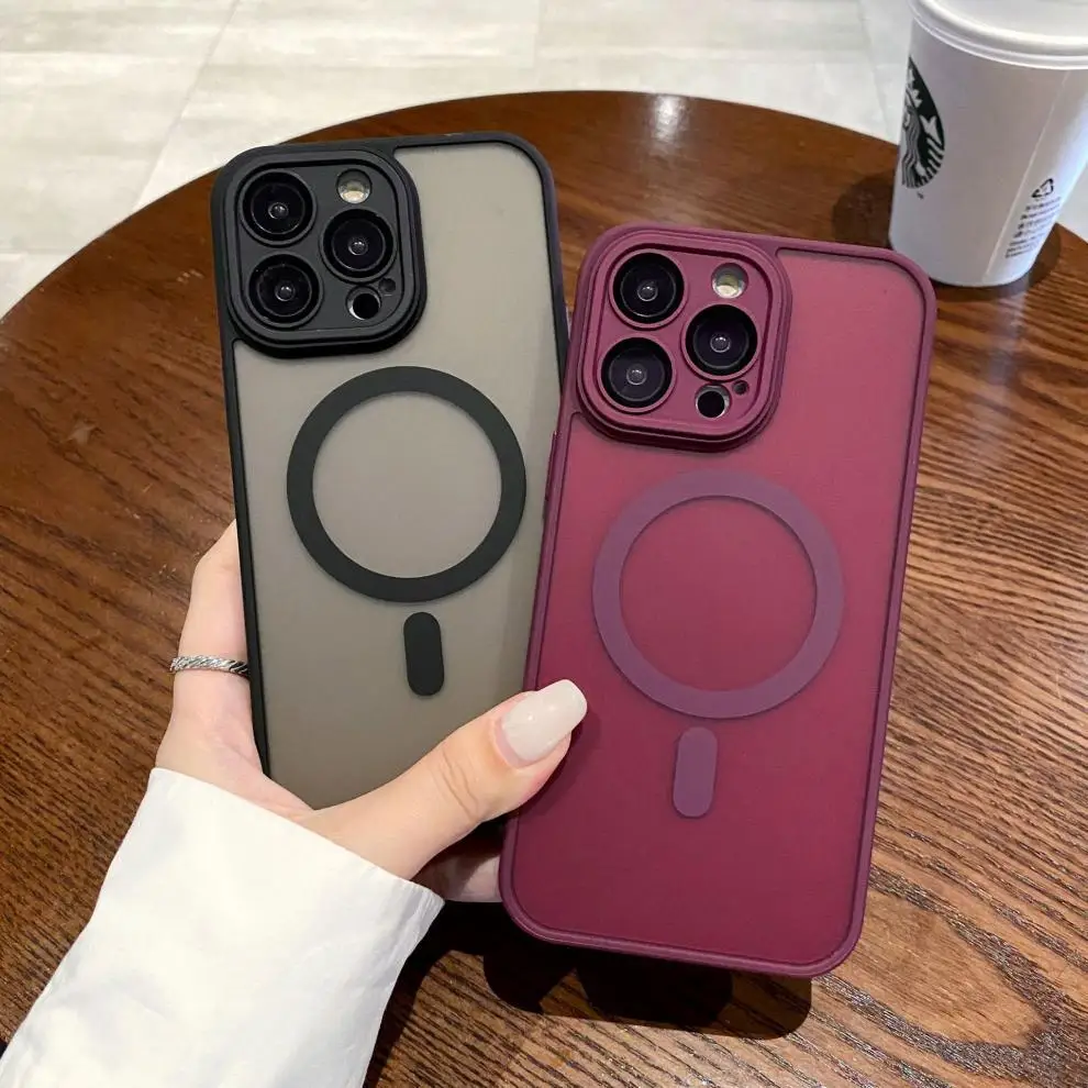 Lens Protector Frosted Mobile Phone Case For MagSafe Magnetic iPhone 16 15 14 13 12 11 Pro Max Plus Wireless Charging Bag Cover