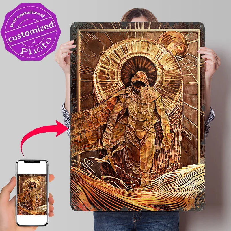 Paul Atreides: Golden Dune Messiah 3D-Textur Metallposter Individualisiertes Wandkunst Blechschild Geschenk für Männerhöhle Gaming-Raum Dekoration