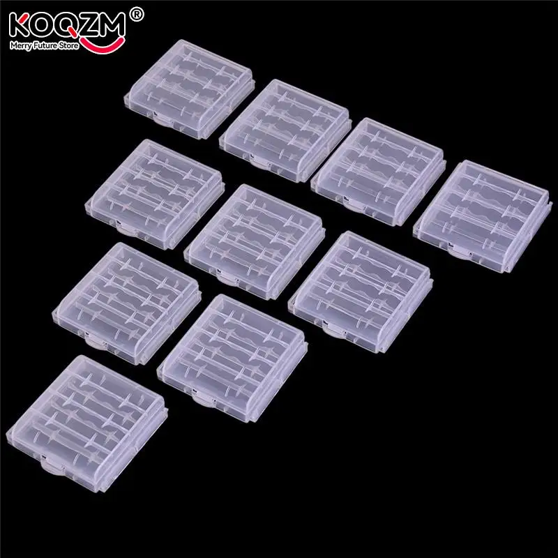 10pcs/pack White Plastic Battery Storage Box Hard Plastic Case Cover Holder For 4pcs AA AAA Batteries Transparent