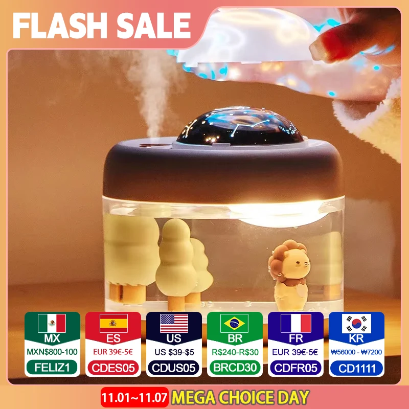 Umidificador de ar sem fio portátil Lâmpada de projeção recarregável USB Projetor Aroma Bateria 2000mAh