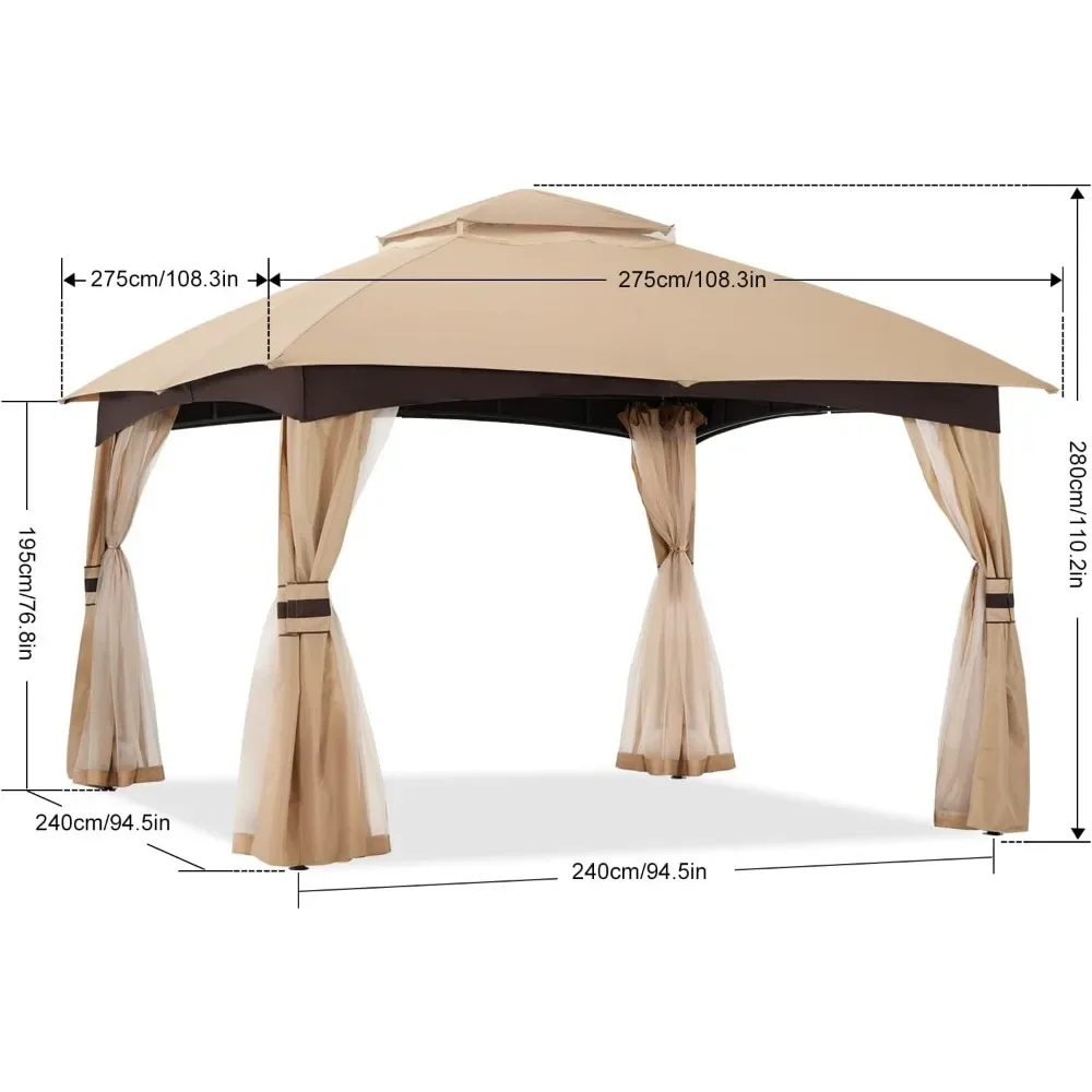 8x8 Outdoor Gazebo - Patio Gazebo with Mosquito Netting, Outdoor Canopies for Shade and Rain for Lawn, Garden, Backyard & Deck