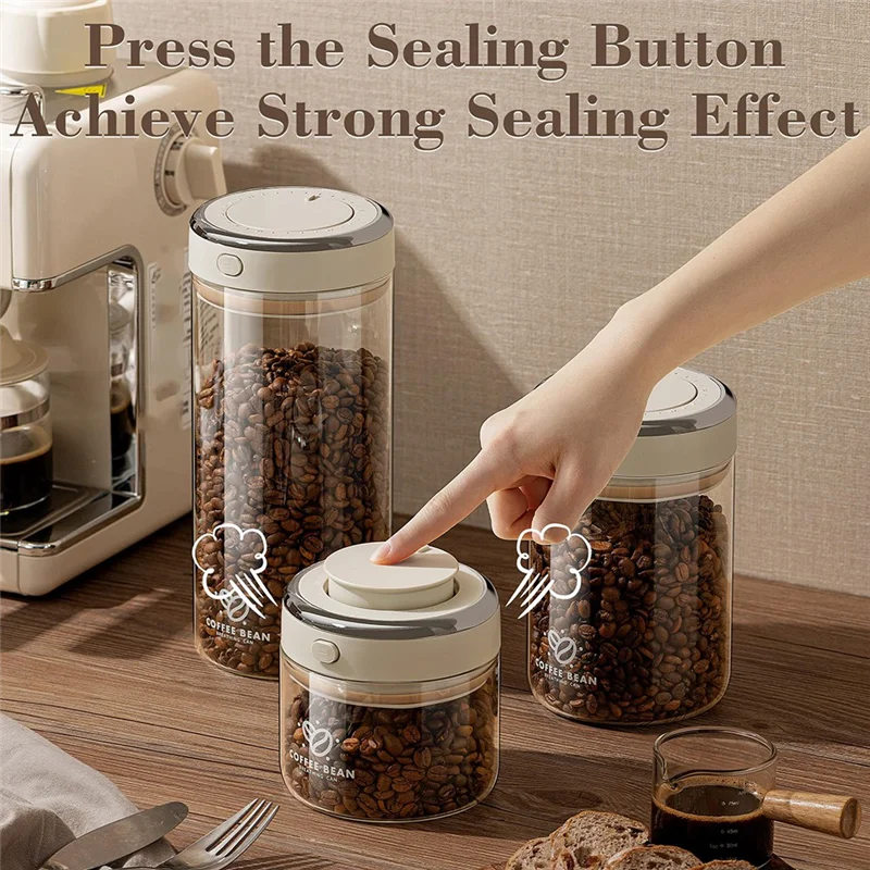 B08B-Coffee Bean Storage Container Glass Sealed Jar With One-Way Valve Clear Borosilicate Glass Coffee Jar
