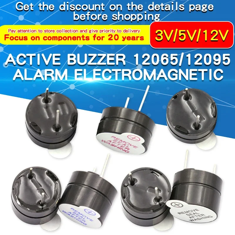 10Pcs/lot 12065 12*6.5mm 12095 12*9.5mm 3V 5V 12V Active Buzzer Magnetic Long Continous Beep Tone TMB12A03 TMB12A05 TMB12A12