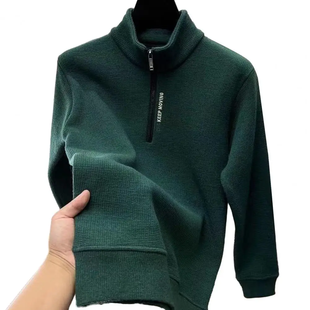 Men Fleece Sweatshirt Men's Warm Zipper Stand Collar Sweatshirt for Fall Winter Thick Elastic Mid Length Pullover Knitted