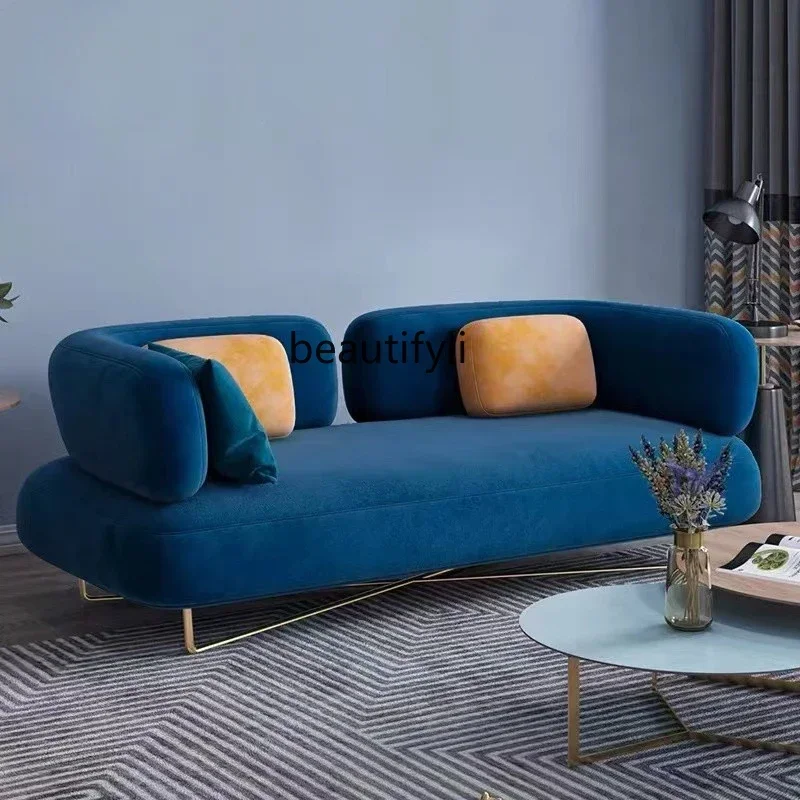 

Nordic Light Luxury and Simplicity Stainless Steel Velvet Sofa Living Room Straight Double Leisure Sofa