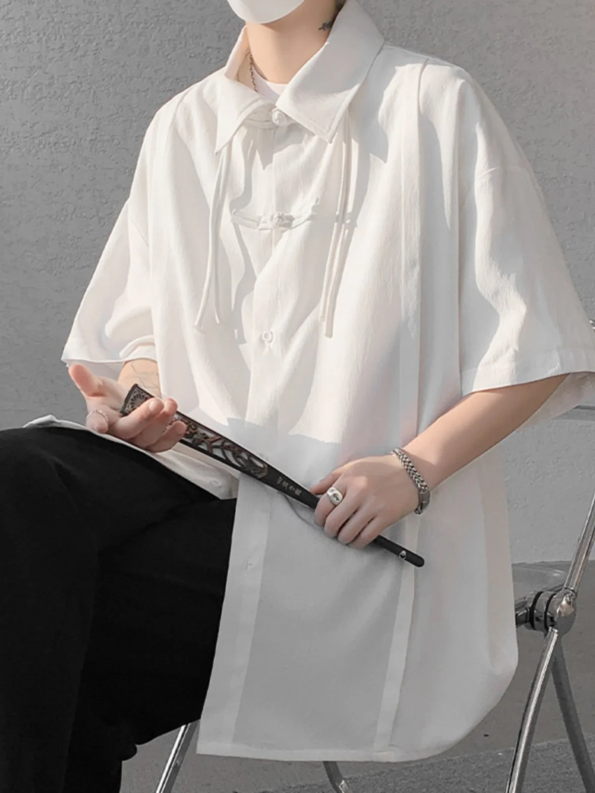 

Новый китайский мужской костюм ort Sve irt High End Tang Costume Faion Brand Haome Loose Fit Ice Silk Cool Feeling Summe...