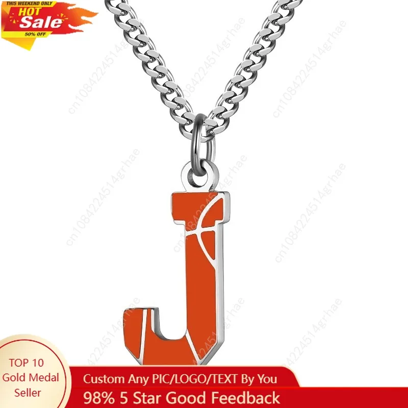 

Ожерелье с баскетбольной буквой — мужская подвеска с баскетбольным шармом, серебряная цепочка из нержавеющей стали, 22-дюймовый персонализированный подарок