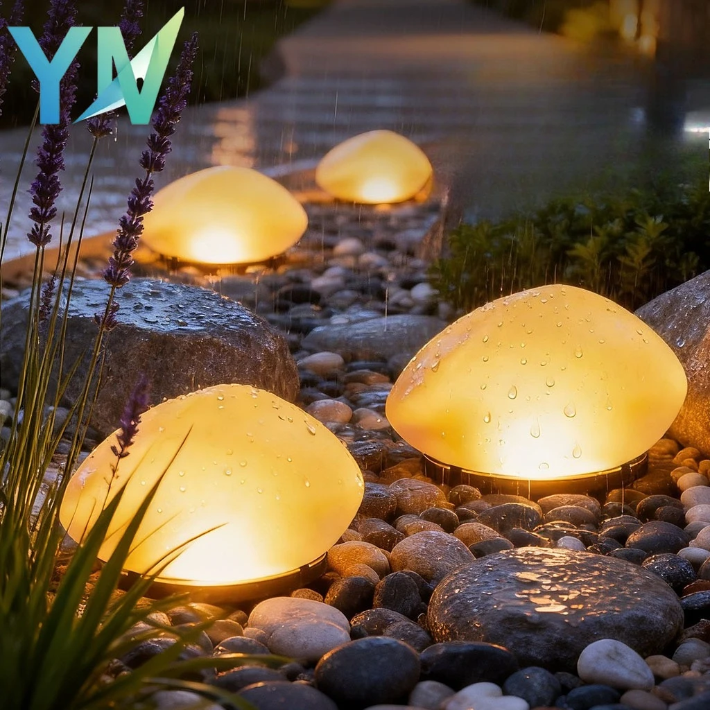 Solar Stone Lights 4LED Pebble Simulation Waterproof Outdoor Garden Lighting for Lawn Walkway Courtyard Patio Step Yard Decor