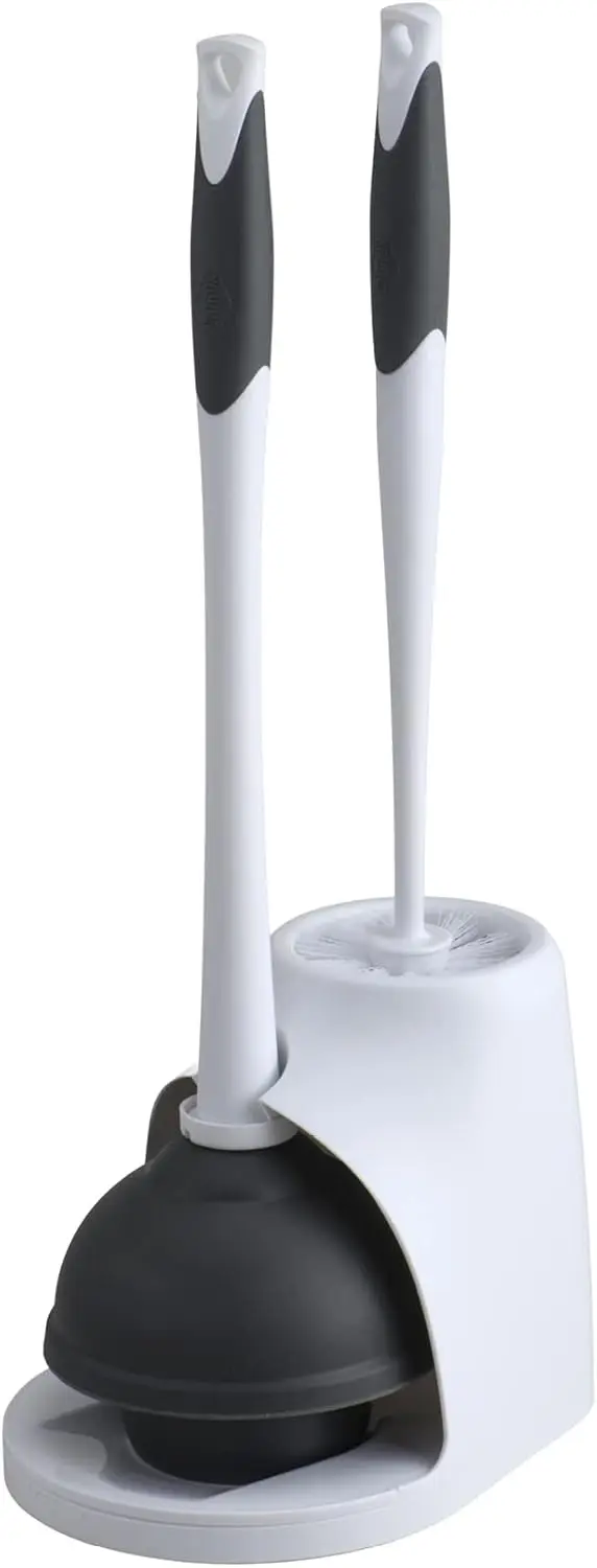 

Toilet Plunger and Bowl Brush Combo with Caddy, 6.75 x 7 x 19.5 in, White/Gray