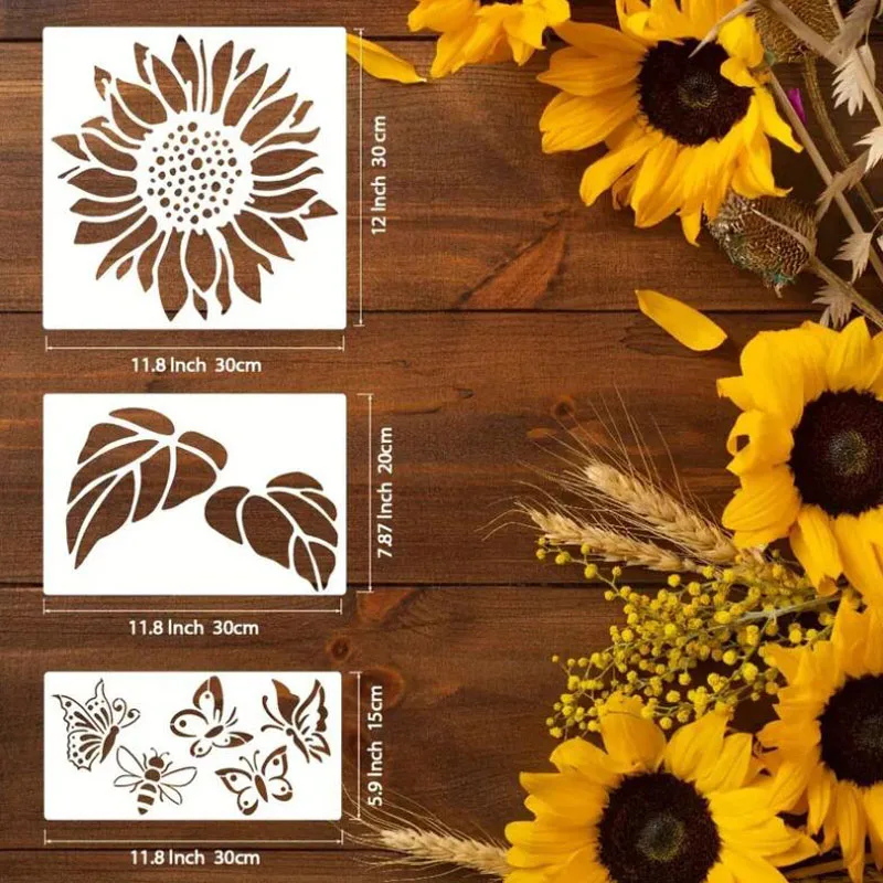 30*30cm Sunflower Butterfly Coloring Embossing Stencil DIY Scrapbooking Patterns Holiday Painting Template Decoration Reusable image 3