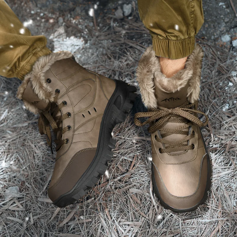 New Winter Men Boots Slippers Keep Warm Men Shoe Outdoor Waterproof Non-Slip Plush Sneakers Male Leather Boots Plus Size 48