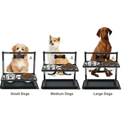 Non-Slip Dog Feeder for Large Medium Dog Elevated Adjustable Raised Bowl Stand with 2 Stainless Steel Dog Food Bowl