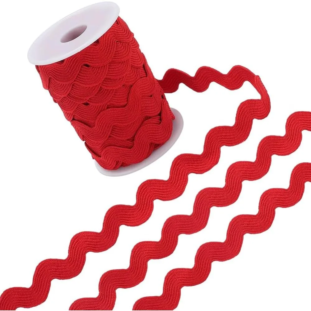 12,5 Yards Rotes Rick-Rack-Band zum Nähen, 1/2 Zoll Zickzack-Band aus Polyester, Wellenförmige Fransenborte