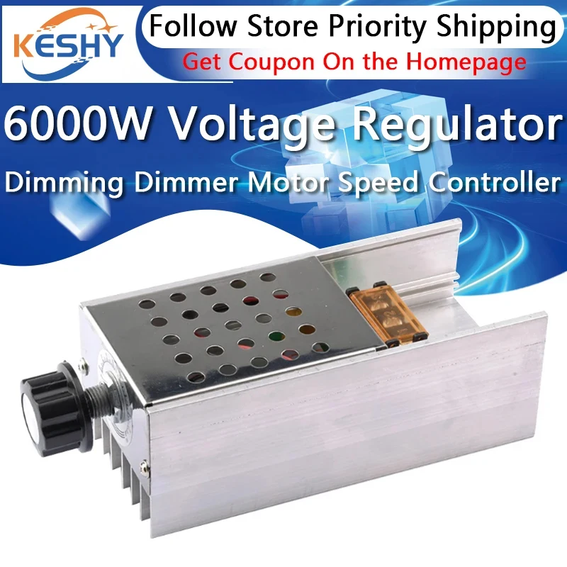 AC 220V 6000W SCR Voltage Regulator Dimming Dimmers Motor Speed Controller Thermostat Electronic Voltage Regulator Module 6