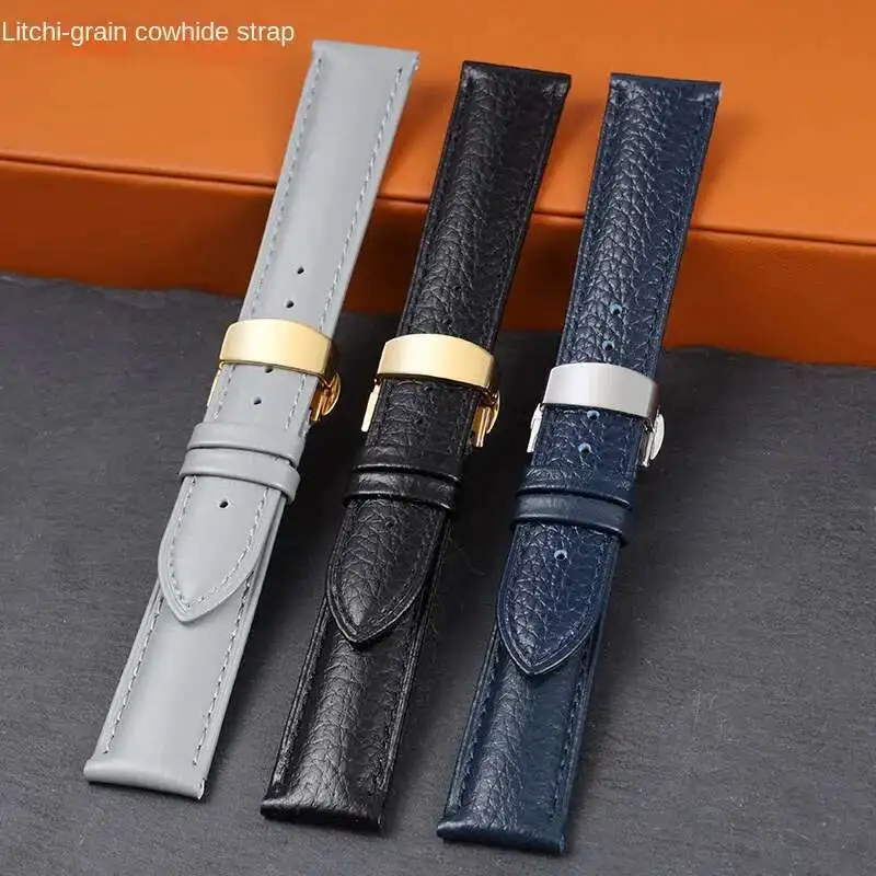 

High-Quality Lychee Pattern Leather For Tank Watchband 18/19/20/21/22Mm Bracelet Wrist Strap Accessories