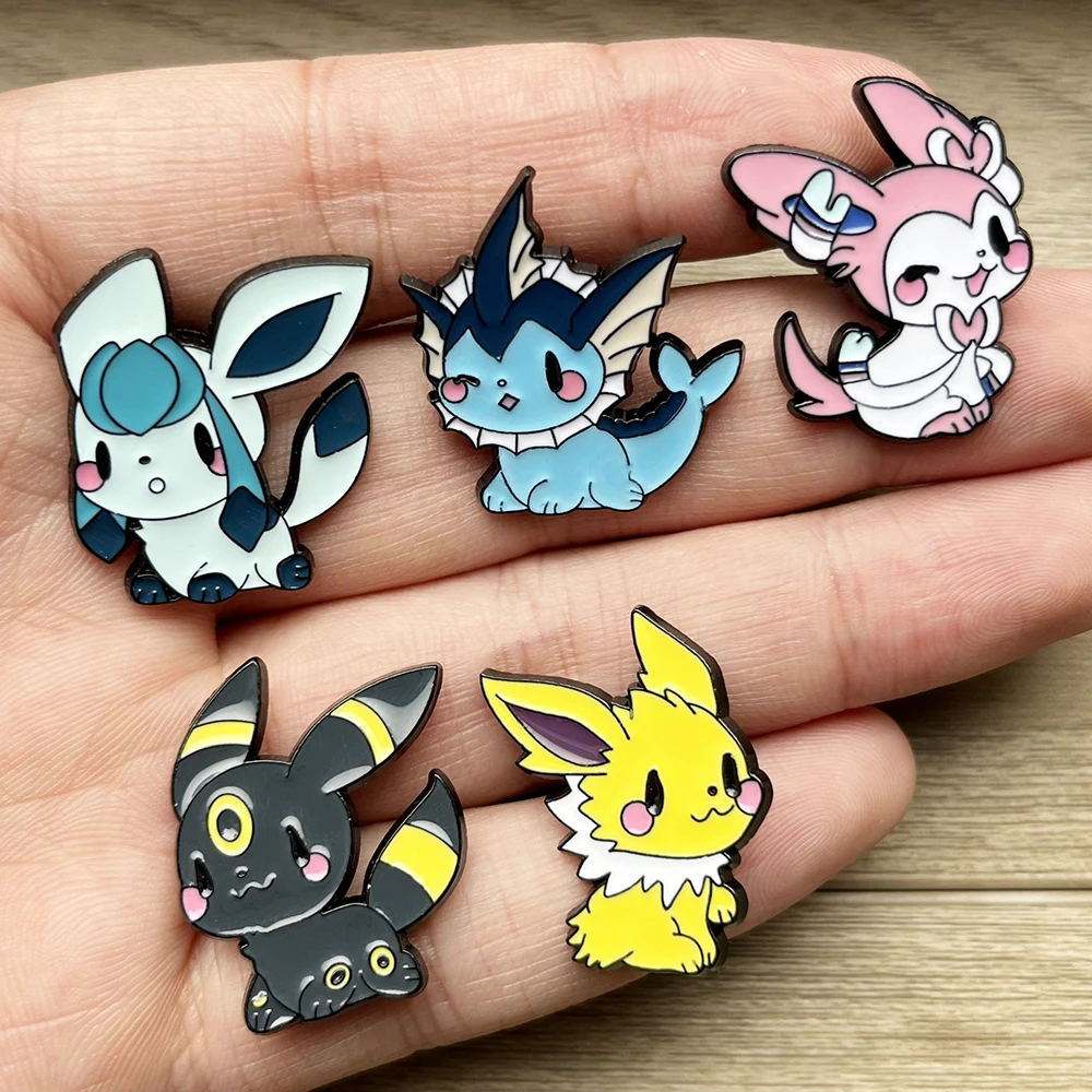 Conjunto de 9 Broches de Anime Elf, Pins de Esmalte Eevee, Emblemas de Metal Modernos, Joias para Roupas e Acessórios de Mochila, Presente para Fãs