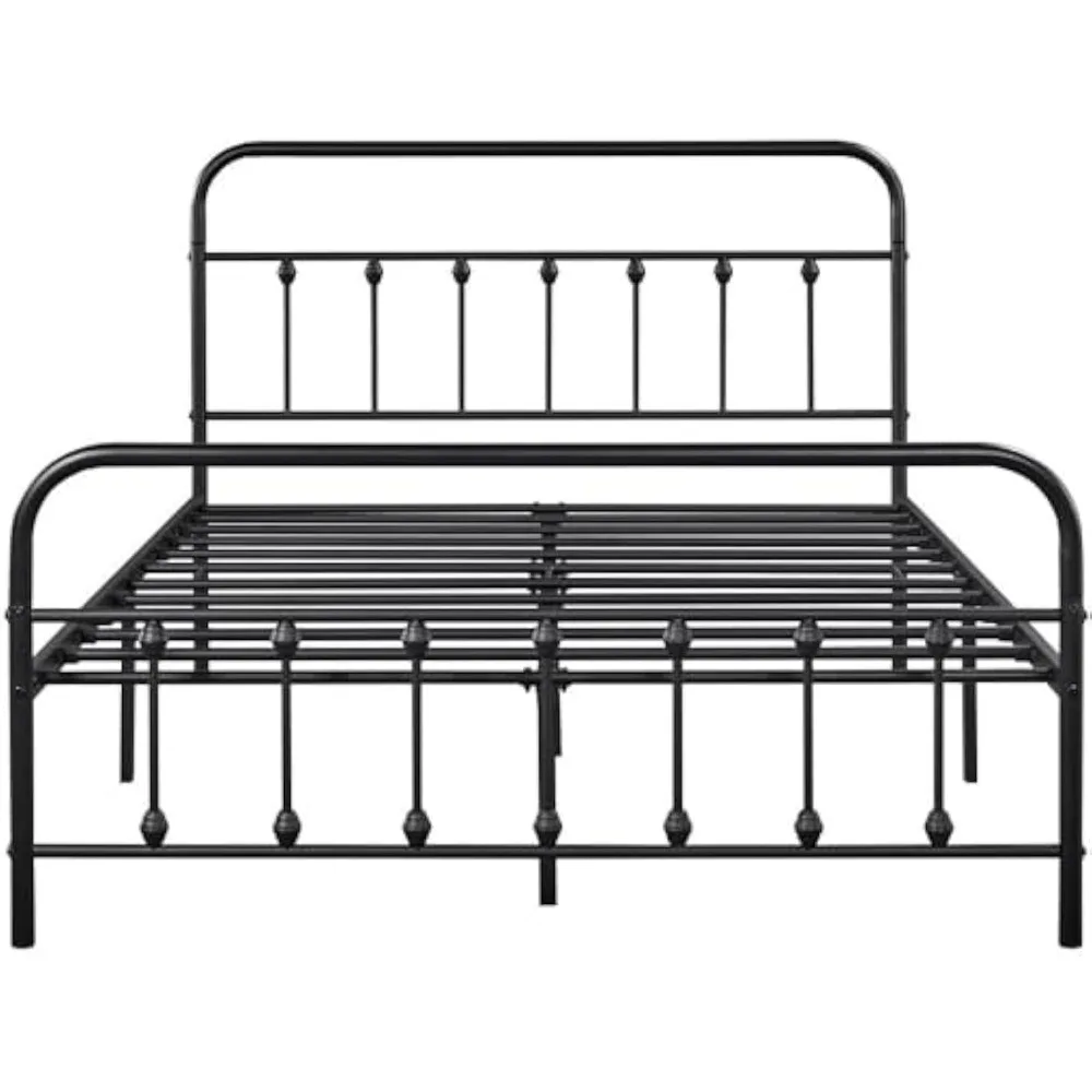 

King Size Metal Bed Frame Classic Iron W/Headboard Footboard Black Modern Contemporary Finish Included