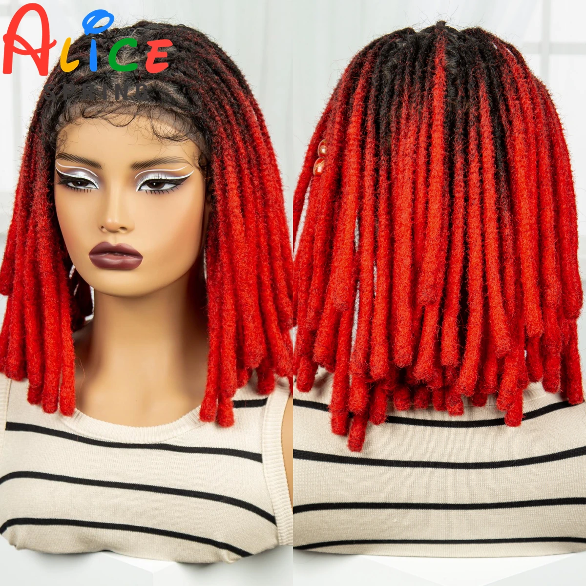 

Red Color Faux Locs Braided Wig Synthetic Full Lace Knotless Box Braided Wig for Black Women Dreadlock Braids Wig with Baby Hair