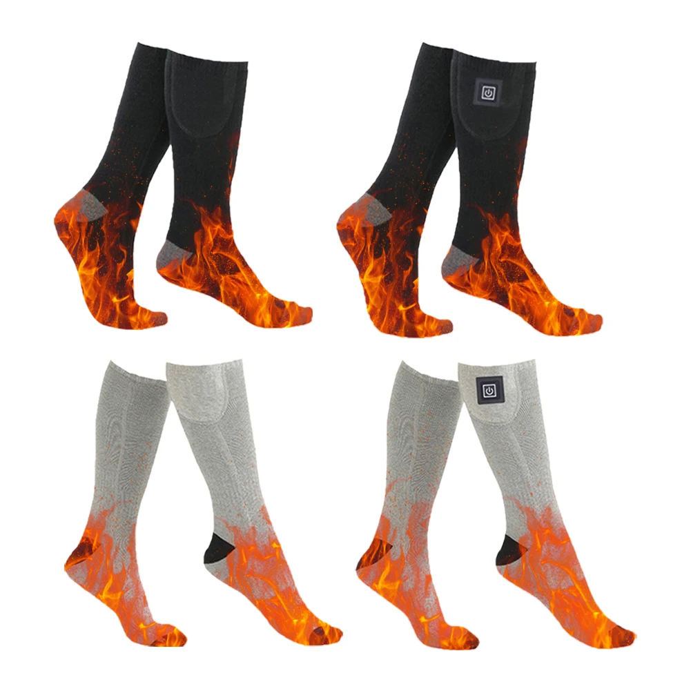 Knee-High Cotton Electric Heating Socks 3-Level Temp Control Washable Fast Heating for Winter Skiing/Walking (Without battery)