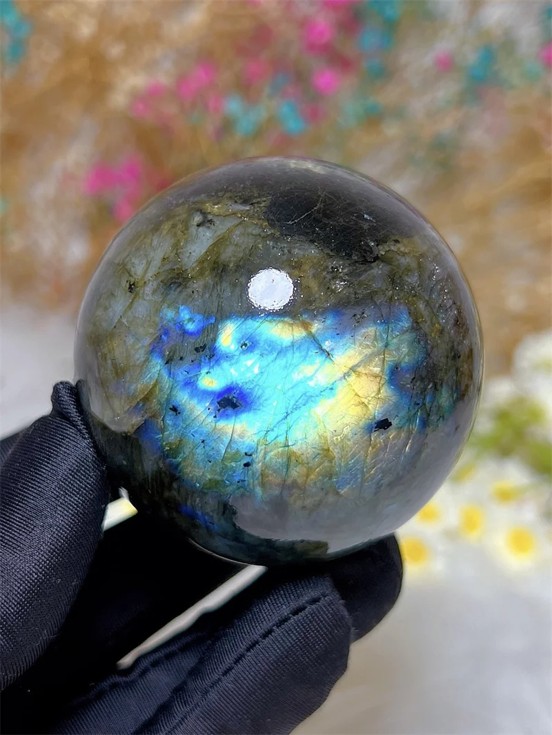 Natura Crystal Blue Labradorite SPhere With Rain Bow Free Form  Carving Reiki Healing Stone Home Decoration Exquisite Gift