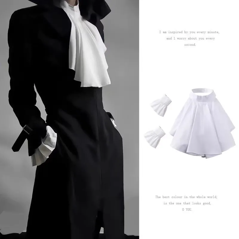Victorian Neck Collar Ruffled Lace Jabot Adult Women Men White Black Renaissance Costume Accessories view 2